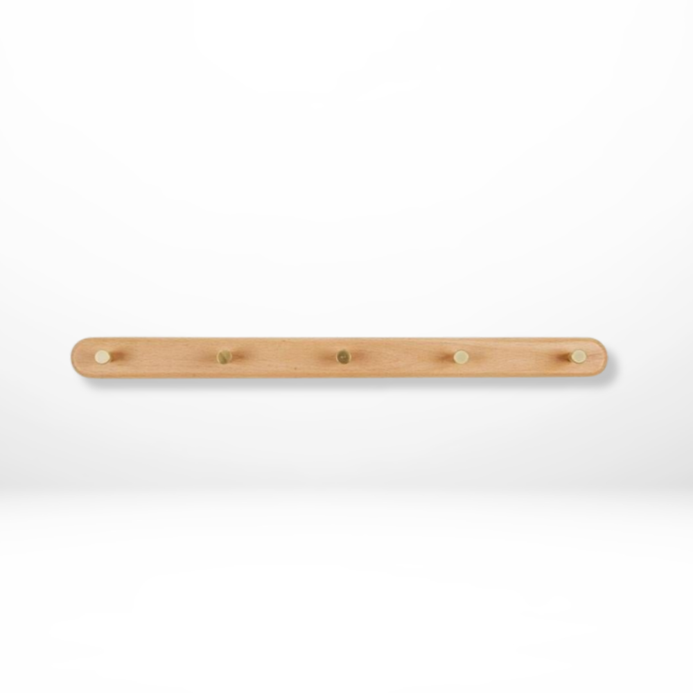 Wren Wall Hooks - Natural Wood with Brass Accents, Space-Saving Coat and Key Organizer 7