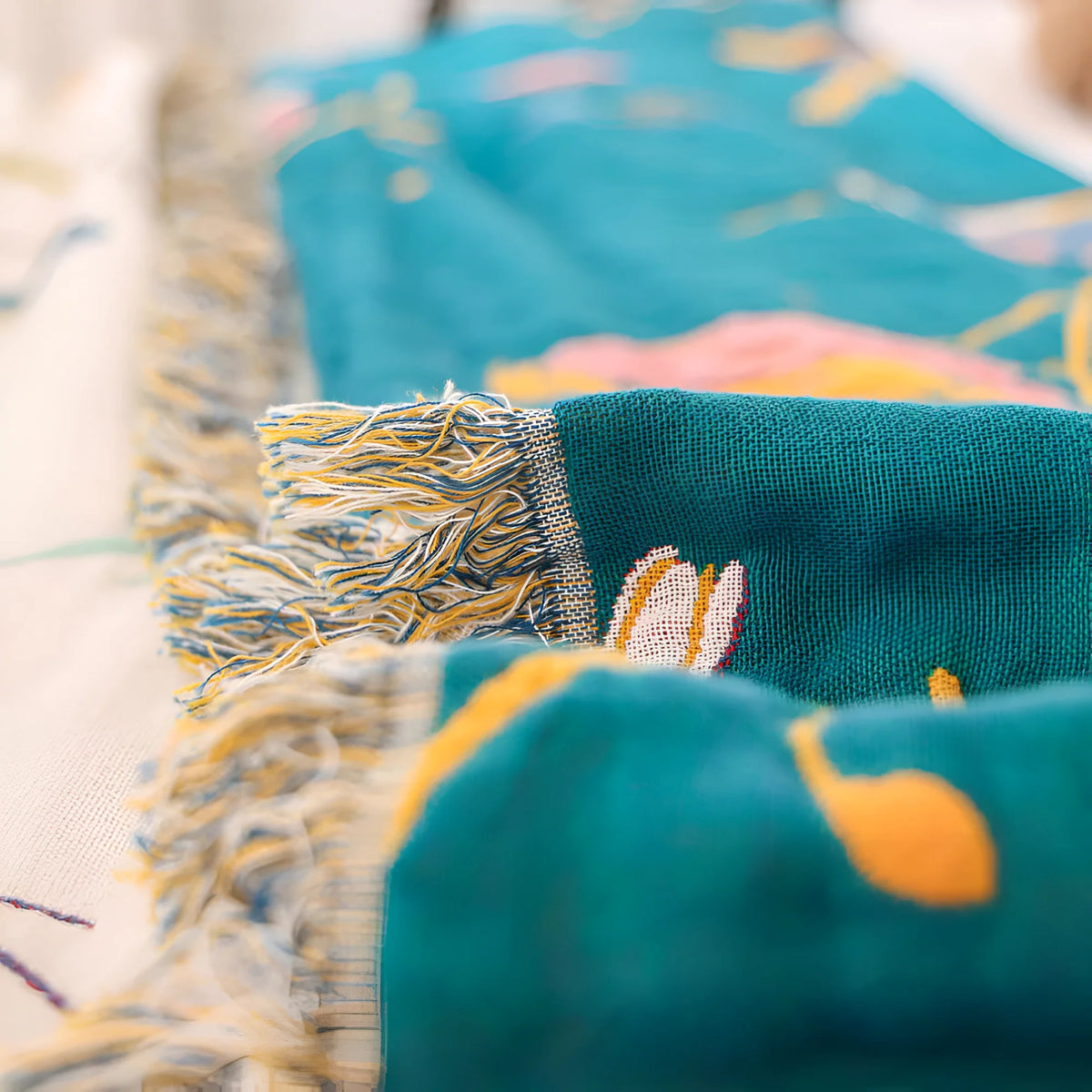 Wrenna Cotton Blanket - 100% Soft Cotton, Boho Bird Design with Tassels 6