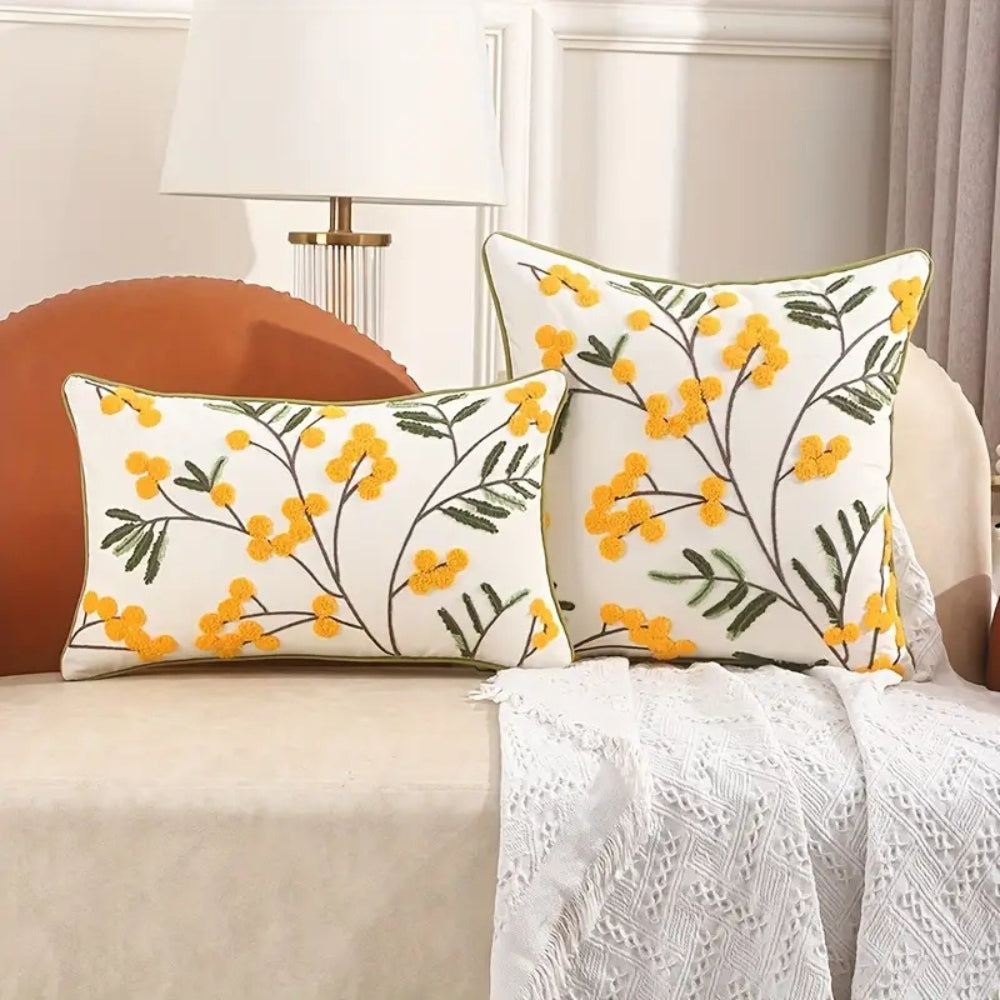 Yonder Cushion Cover - Microfiber Blend, Floral Embroidery for Sofa 1