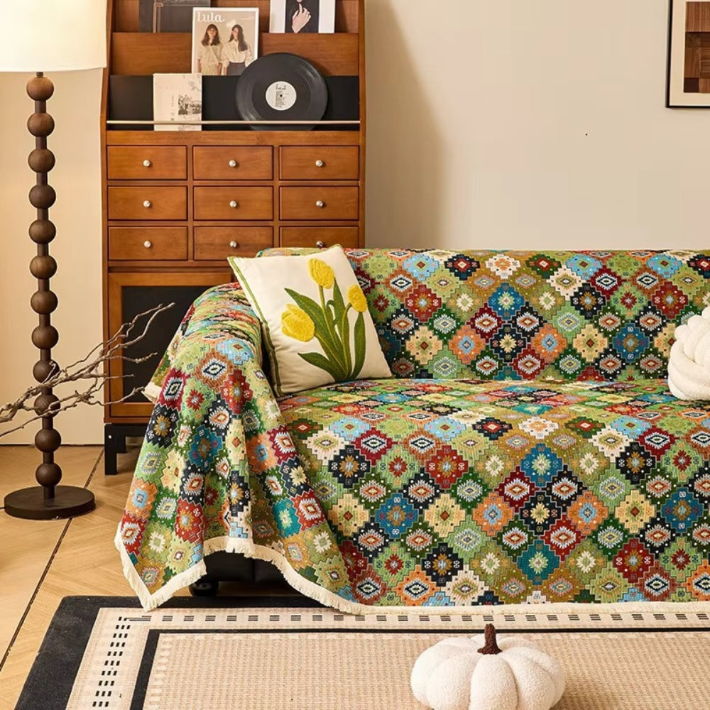 Zahara Sofa Cover - Soft Microfiber, Geometric Kilim Design 0