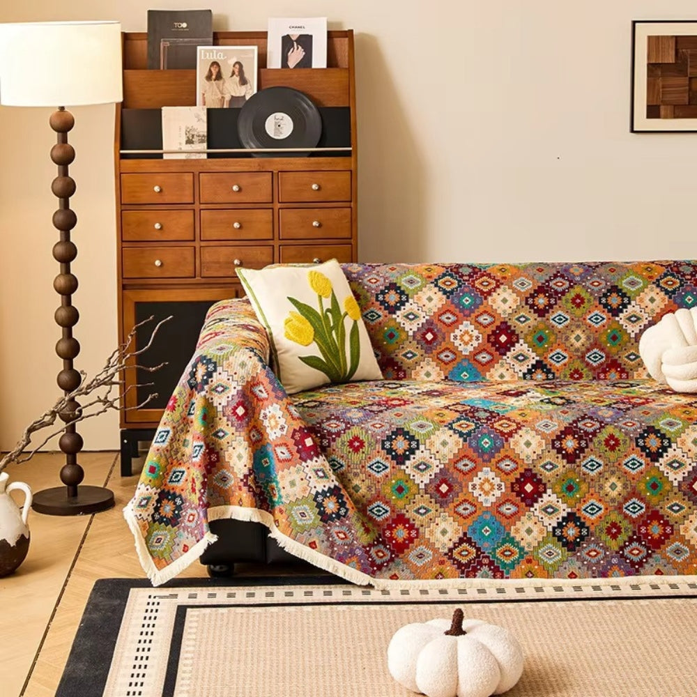 Zahara Sofa Cover - Soft Microfiber, Geometric Kilim Design 2