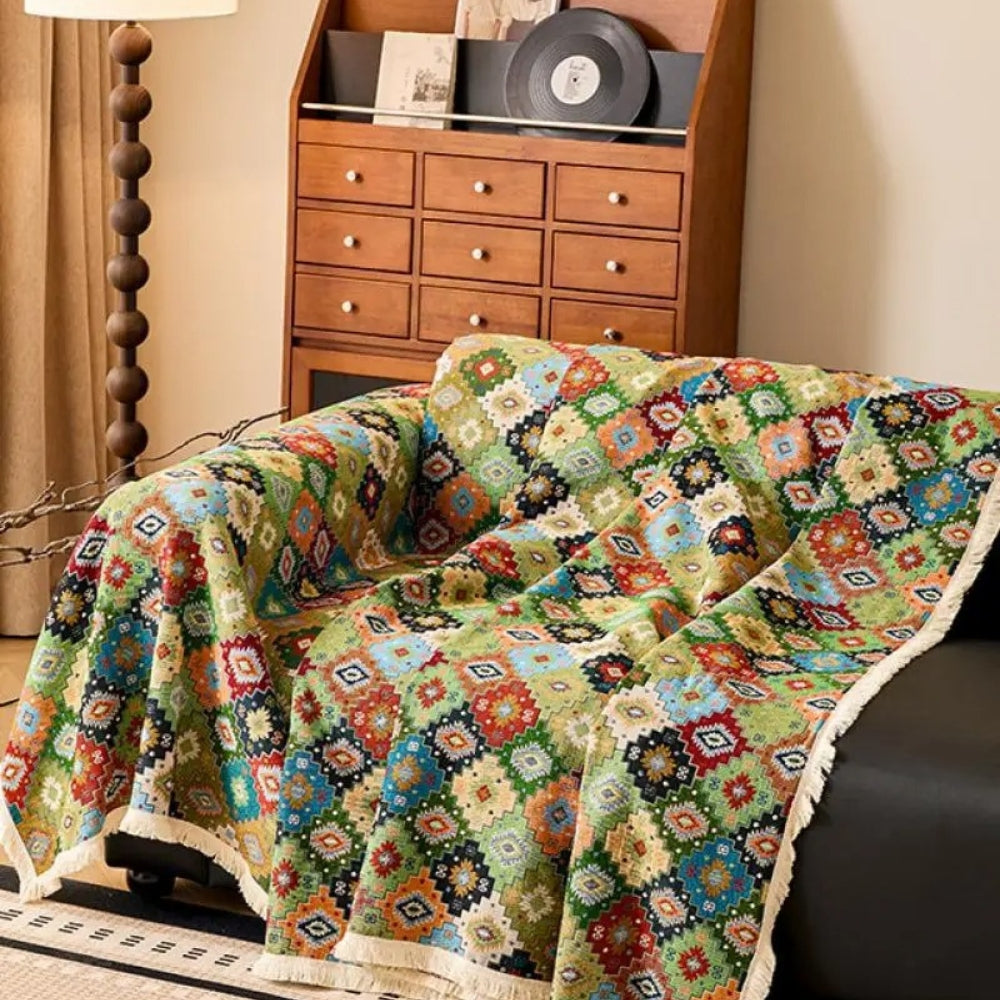 Zahara Sofa Cover - Soft Microfiber, Geometric Kilim Design 5