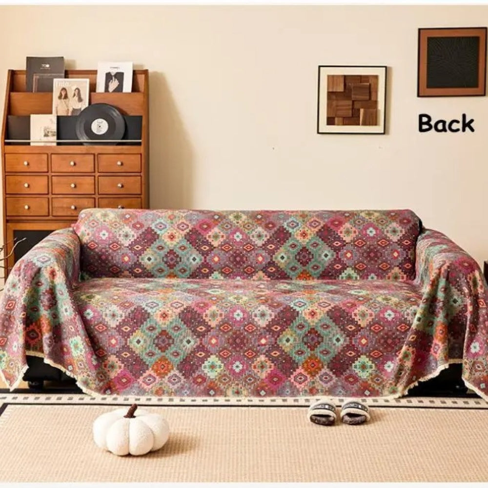 Zahara Sofa Cover - Soft Microfiber, Geometric Kilim Design 7