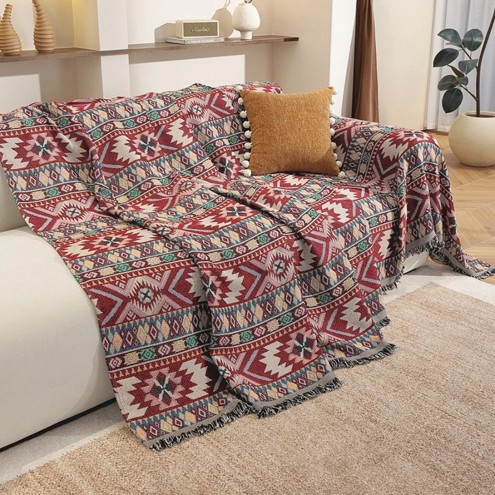 Zarela Sofa Cover - Boho Jacquard Microfiber with Tassel Edges 2