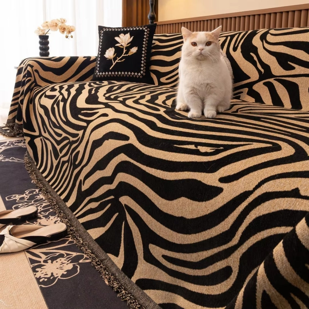 Zentara Sofa Cover - Chenille, Zebra Patterned Slipcover 3