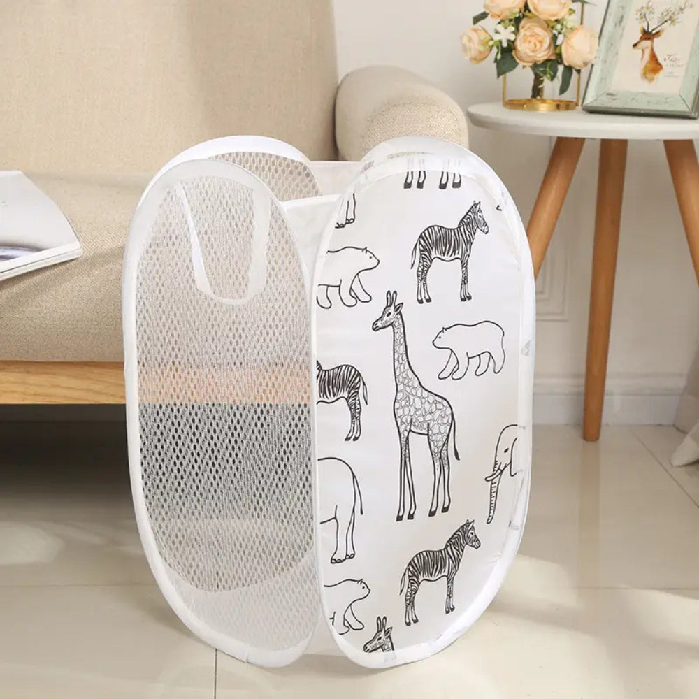 Zylo Animals Laundry Hamper - Foldable Mesh, Lightweight Design 0